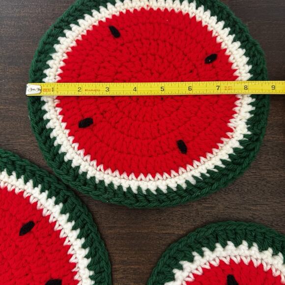 Vintage 3 Handmade Watermelon Crocheted Knit Hot Pad Potholder Trivet Farmhouse - Picture 11 of 12